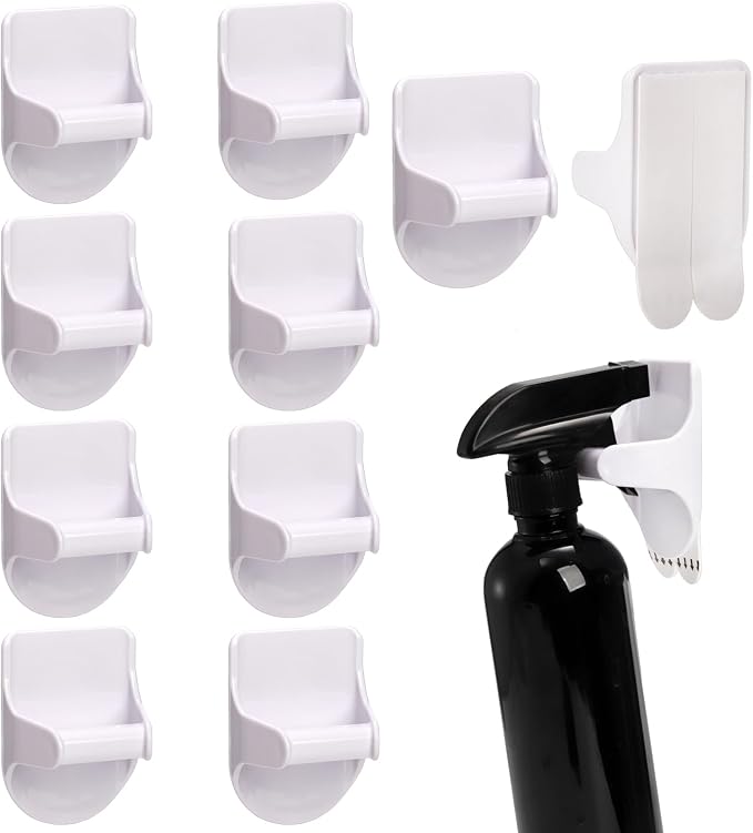 TOPZEA 10 Pack Spray Bottle Holder Hangers Wall Mount, Adhesive Spray Bottle Hooks Easy Install Wall Hanging Cleaning Bottles Organizer Storage Racks for Cabinet, Kitchen, Bathroom, Under Sink