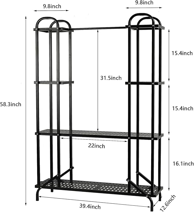 Large Metal Plant Stand with Wheels for Indoor Plants 39.4X11.0X56.3 inches Display Stand Movable Metal Plant Stand for Garden Patio Home Decor Easy to Install. (Color : Black)