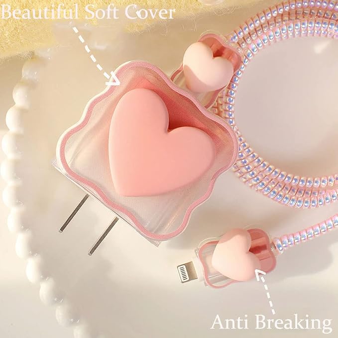 ZOSTLAND 5 in 1 DIY 18W 20W Heart Shape Protector Data Cable USB Charger Line Earphone Wire Saver Organizer Compatible with iPhone 11 12 13 14 15 Pro Max