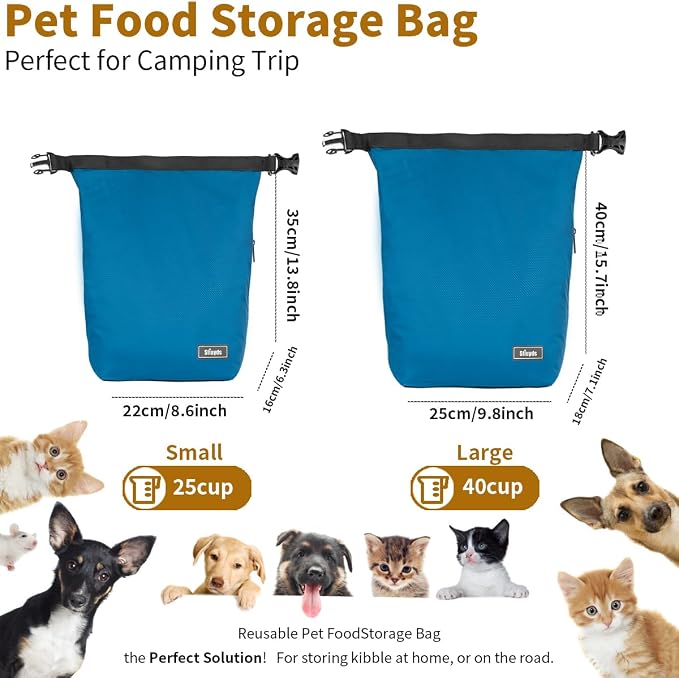Pet Food Storage Bag Dog Storage Organizer Bag 2PCS Collapsible Dog Travel Bowls and Zipper Side Pocket for Home(Blue, Large)