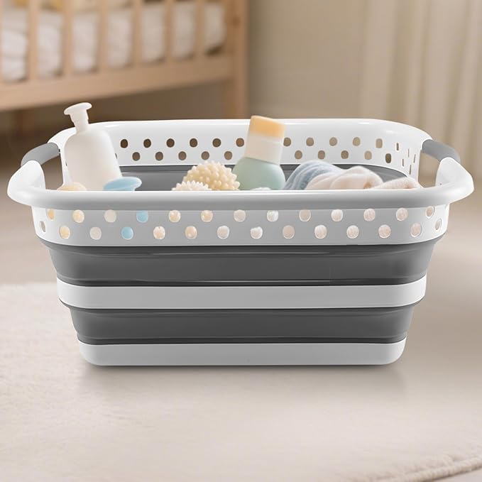 Laundry Hamper Portable, Space Saving, Narrow, Bathroom Organizer | Foldable Laundry Room Organization Basket Clothing Toys Pet Grooming Bath Supplies for Bedroom Dorm College Bathroom