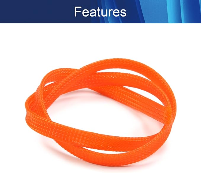 Jutagoss PET Expandable Braided Cable Sleeve, 1.64ft - 5/16 inch Orange Cable Management Sleeve, Wire Loom Tube Cord Protector for USB Cable, Power Cord, Audio Video and More, 1Pc