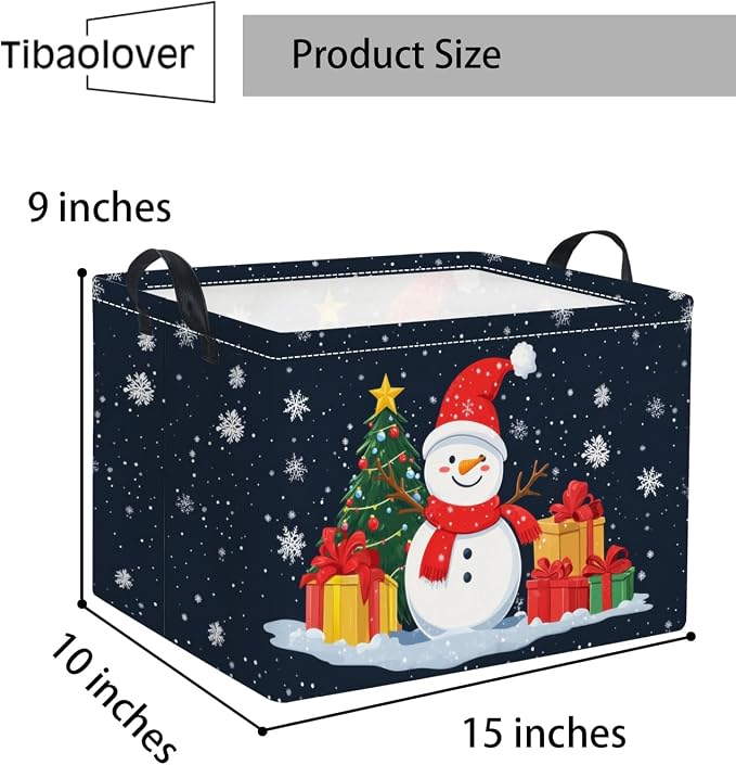 Rectangular Christmas Basket Trick or Treat Spooky Boo Basket with Handles for Women Girls Cute Storage Bin Organizer(Snowman)