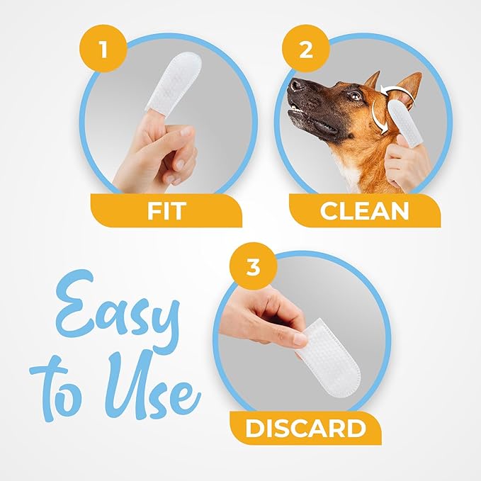 Dog Ear Cleaner Wipes - Finger Ear Wipes for Dogs & Cats with Otic Cleaning Solution, Sooths and Deodorizes. Pet Ear Relief - 50 Count, White