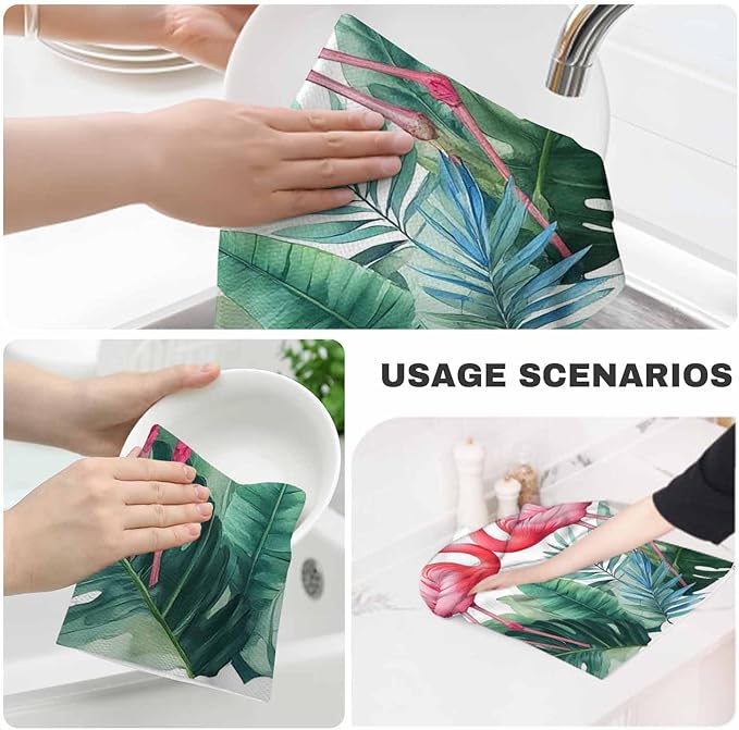 Couple Pink Flamingos 2Pcs Kitchen Towels Tropical Watercolor Flamingo Seasonal Summer 16X24 Inch Ultra Soft Tea Towel Super Absorbent Terry Dish Towels for Kitchen Linens