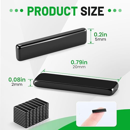 35 Pack Neodymium Bar Magnets 20x5x2mm Black | Fridge Magnetic Strips Refrigerator Blocks Crafts Extra Super Sticky Bar for Science Experiments Classroom Craft Office