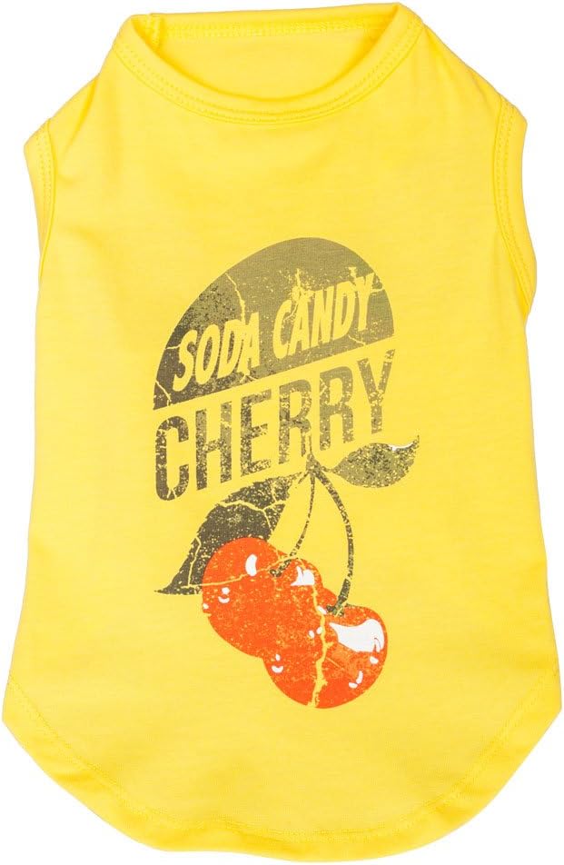 Blueberry Pet Cherry Soda Candy Cotton Dog Tank Top T Shirt in Sunshine Yellow, Back Length 12", Pack of 1 Clothes for Dogs