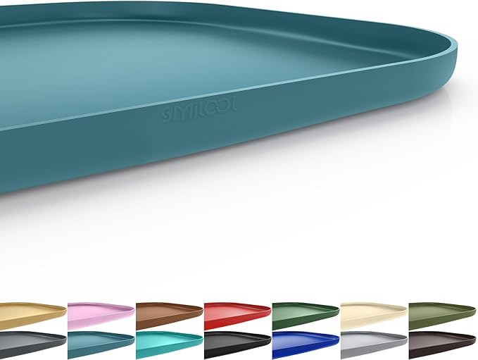 SMILOOL Silicone Pet Feeding Mat with Raised Edge for Food and Water, Dog Bowl Mats, Cat Bowls Placemat with High Lip for Floor Waterproof, Rubber Tray for Cats and Dogs 22 x 14 x0.8 Slate Blue