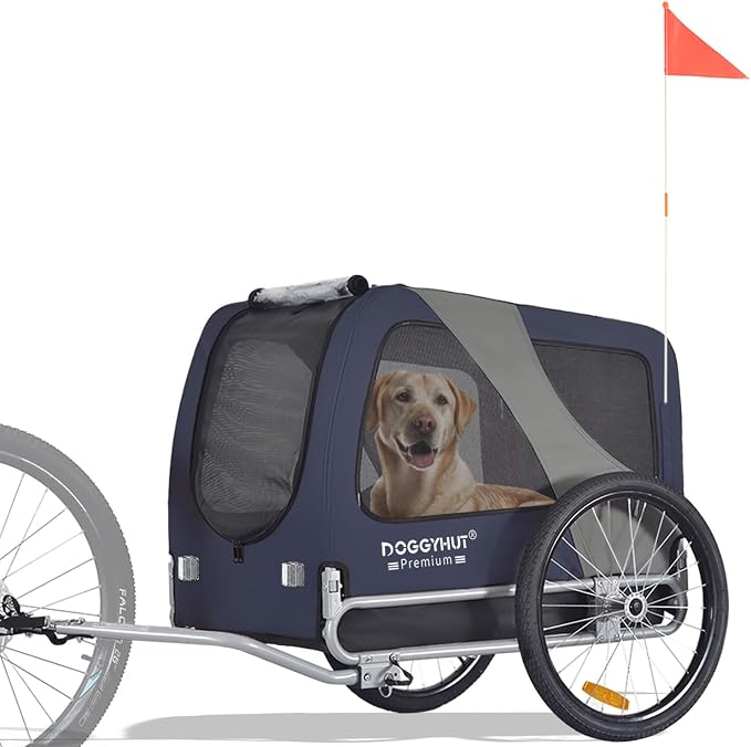 DOGGYHUT® Premium Large Pet Bike Trailer Up to 77 lbs (Blue) | Bicycle Trailer for Small Medium or Large Dogs, Dog Bicycle Carrier, Low Center of Gravity, Folding Frame Cart