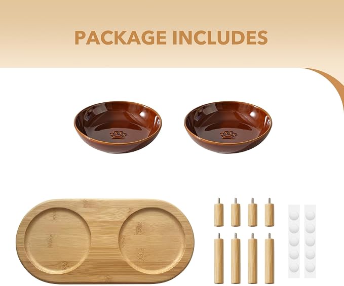 Havniva Elevated Cat Bowls, Ceramic Cat Bowl with Bamboo Stand Wide Opening | 5.7” Raised Cat Food Bowls, Whisker Friendly Cat Dish, Anti-Slip Cat Water Bowls, Shallow Cat Bowls, Cat Food & Water Bowl