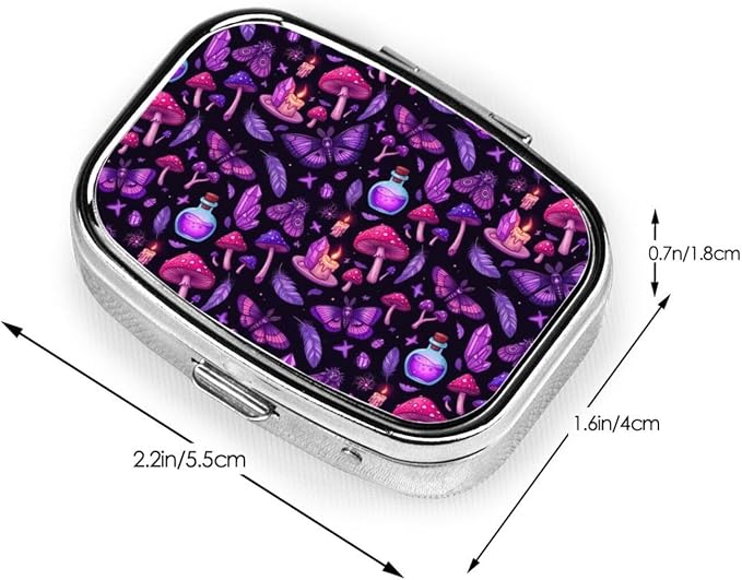 Travel Pill Organizer Portable Pill Case 2 Compartments Goth Magic Witch Witchy Small Pill Box Mini Daily Medicine Organizer Box