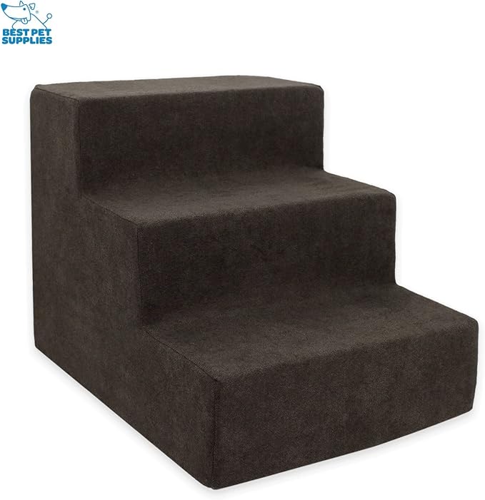 Best Pet Supplies Dog Stairs & Steps - Foam Steps for Small Dogs & Cats, Non-Slip Indoor Balanced Pet Step Support, Dog Ramp, No Assembly, Dark Brown, 3-Step (13.5-inch Height)