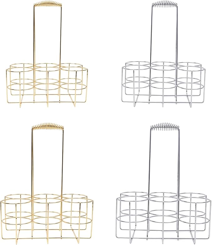 6 Pack Beverage Carriers with Ergonomic Handle Portable, Gold L | Storage Rack for BBQs and Gatherings, Carry Basket for Entertaining and Outdoor Use, Metal Wire Design
