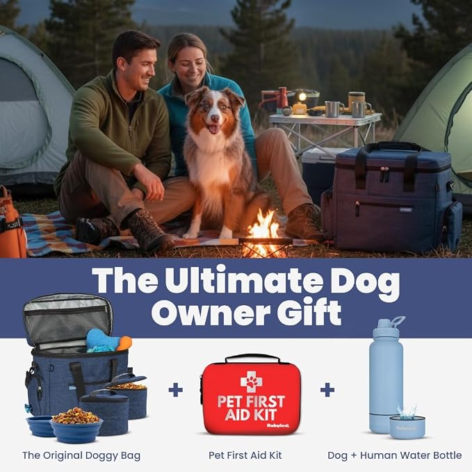 Original Doggy Bag™ Dog Travel Bag for Supplies with Travel Bowls | 2 BPA-Free Collapsible Bowls, 2 Pet Food Containers, TSA-Ready, Road Trips, Camping, Weekend Getaways, Doggy Gift, Navy