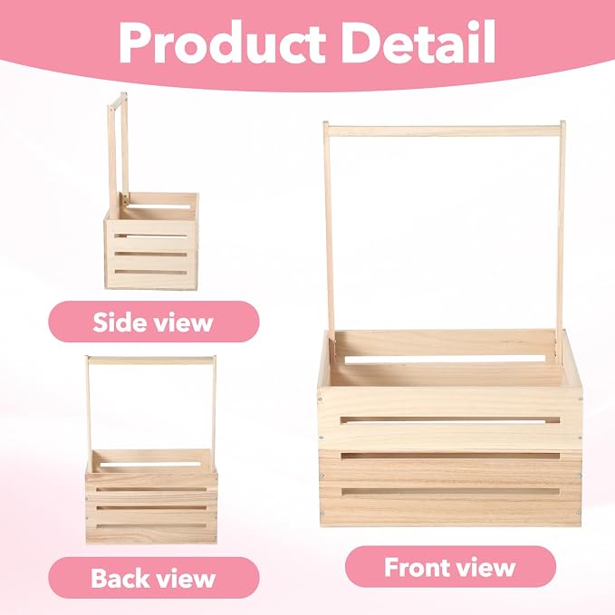 Wooden Baby Shower Crate Closet, Wooden Crate Basket with Handle Baby Gift Basket New Born Welcome Gift Hamper for Boys & Girls Welcome Babies Gifts for New Parents