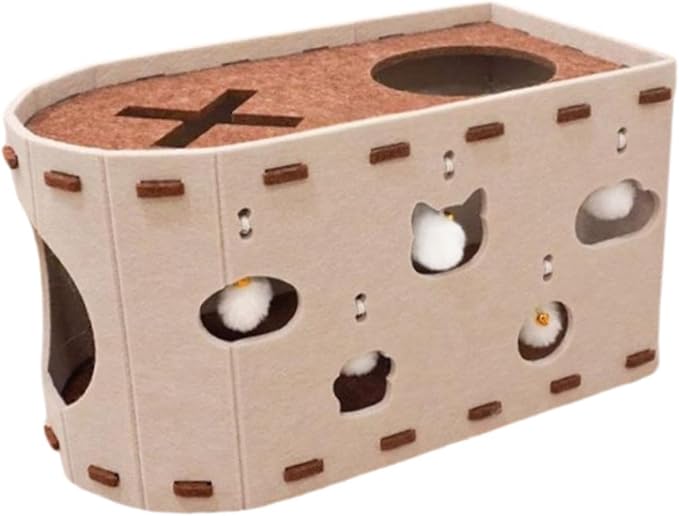 Cat House Scratch Condo Pet Toys Meal Claws Scratches with an Interactive Hole Felting Bed for Several Cats, Beige