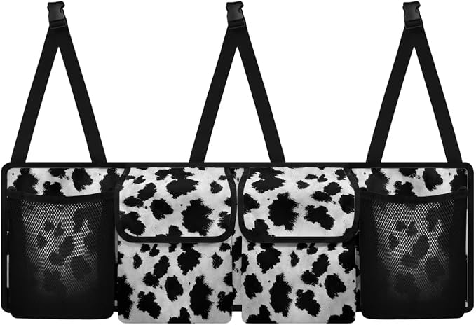 Cow Print Car Trunk Organizer Storage - Washable Hanging Car Storage Organizer Trunk Backseat Bag, Space-Optimized