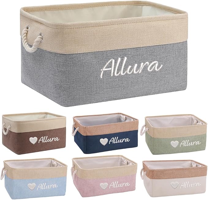 Custom Embroidered Collapsible Storage Basket with Pet's Name/Text,Personalized Storage Bin Organizer with Handle Storage Box for Dog Cat Toys Clothing,Blankets