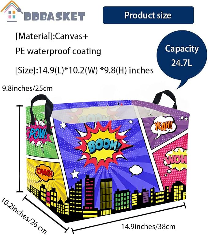Rectangle Kids Baskets Spider Basket Cute Storage Bin Fish Box for Room Decor Gift Basket(City)
