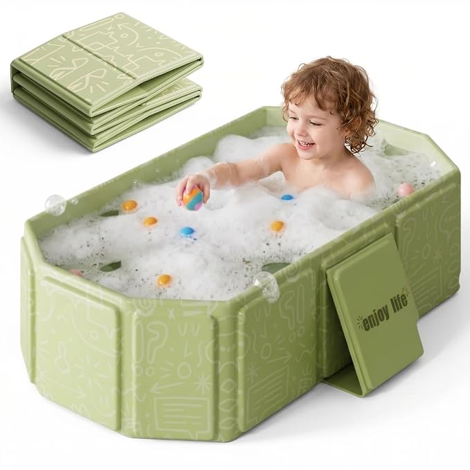 Collapsible Bathing Basin 29.5×17.7×9.8 in, Foldable Portable Tub with Drain Plug, Compact Storage Basin for Toddlers and Pets, Suitable for Outdoor, Travel or Balcony Use