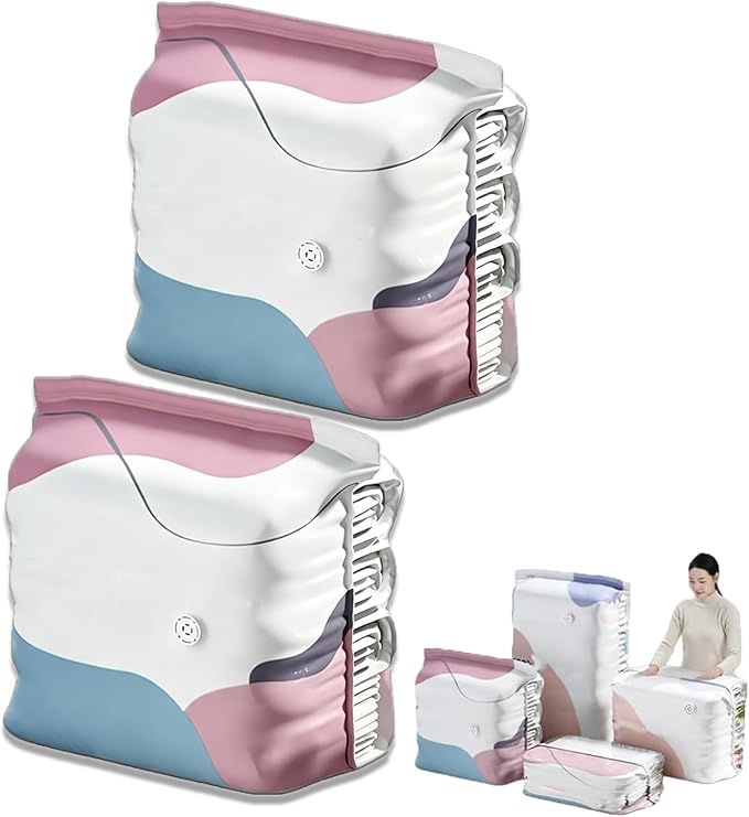 No‑pump Vacuum Storage Bags, Cube Compression Space Saver Bags, 3-Sec Fast Compression, No Pump Needed For Dorm And Home Organizing & Packing (2Pcs/M:19.7 × 27.6 × 11.8 in)