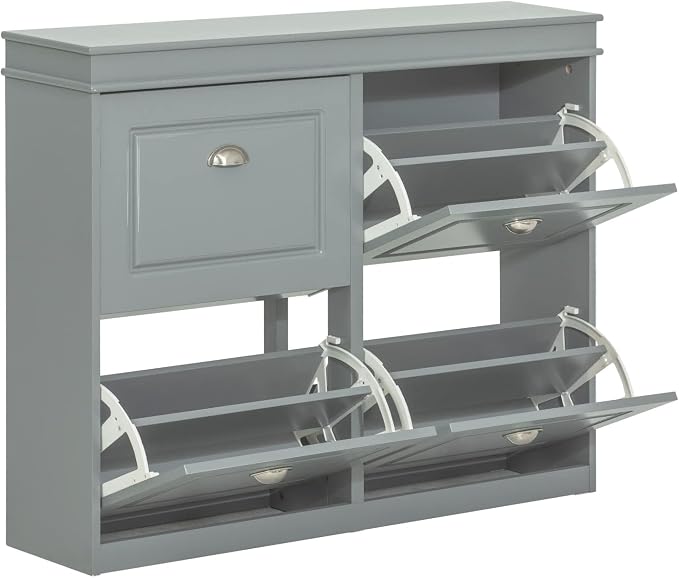 Haotian Shoe Storage Cabinet with 4 Flip Drawers | Freestanding Shoe Rack, Shoe Storage Cupboard Organizer for Entryway(FSR79-HG, Grey)