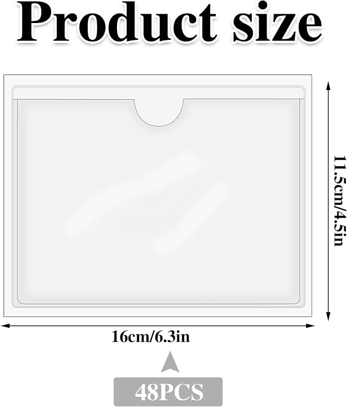 48 Pack Adhesive Index Card Holders, Clear 4 x 6 Label Pockets | Clear Pvc, Top Loading, Strong Adhesive, Fits Bins Shelves Totes, Reusable Labels, Dust And Splash Resistant