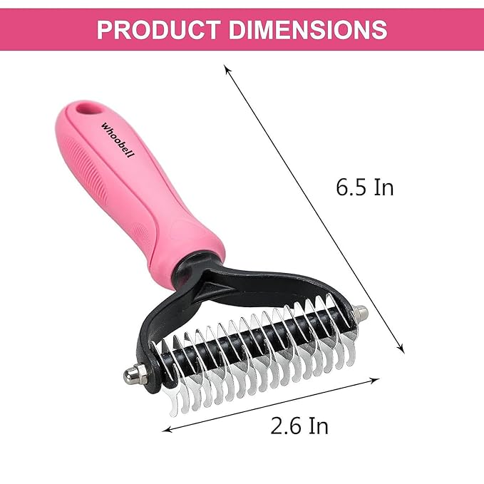 Undercoat Rake for Dogs, whoobell 2 Side Undercoat Brush for Deshedding and Dematting for Dog Cat Rabbit, Professional Pet Grooming HairTools, Removes Loose Undercoat and Nasty Shedding