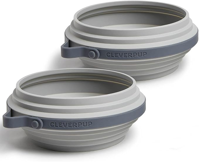 Large 7-Piece Bistro Box Dog Food Travel Kit, 12-BPA-Free Cup Kibble Storage, 2 Silicone Bowls, Mat & Scoop - Portable Pet Food Kit for Weekends, Overnights, Daycare & Camping, Heather Grey