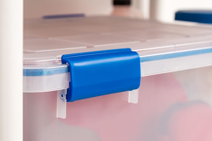 IRIS USA 2-Pack 44 Qt Storage Bins with Gasket Lids, Clear/Blue | WeatherPro seal helps protect bulky items for moving, garage, attic and basement storage