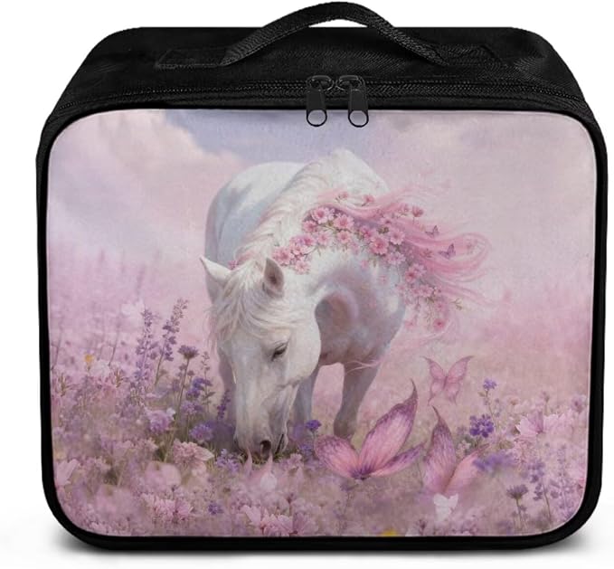 Rnyleeg Pink First Aid Kit Empty Butterfly Horse Print First Aid Bag for Home Travel Outdoor Emergency Medical Kit with Mesh Pockets Easy to Carry