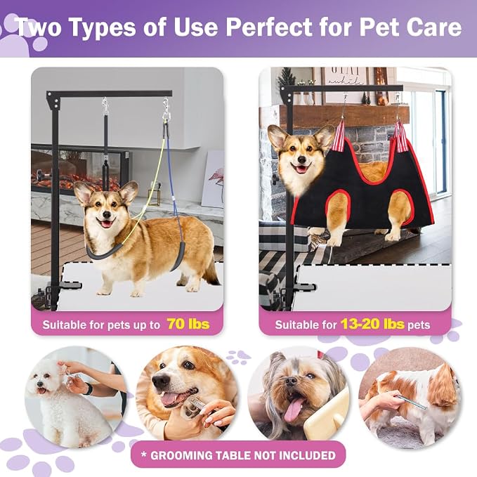 AGESISI Dog Grooming Arm with Clamp, 36" H for Small/Medium Pets, Black | Heavy Duty Pet Grooming Table Arm with Grooming Hammock, Loop Noose & Two No-Sit Haunch Holder, 36" Height Adjustable