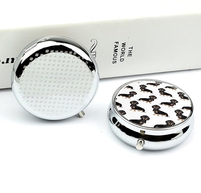 Dachshund Weiner Pet Dogs Pill Box 3 Compartment Small Pill Case for Purse Travel Pill Organizer Metal Pill Holder Portable Pill Container Medicine Organizer for Vitamin Fish Oil Supplements