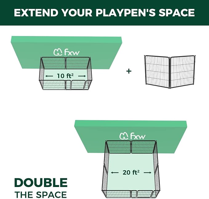FXW Homeplus Indoor Dog Playpen, 32" H, 2 Panels, for Small & Medium Dogs | Stress-free play, Heavy-duty, Semi-open design, Easy setup, Threshold-free gate, Expandable, Patented