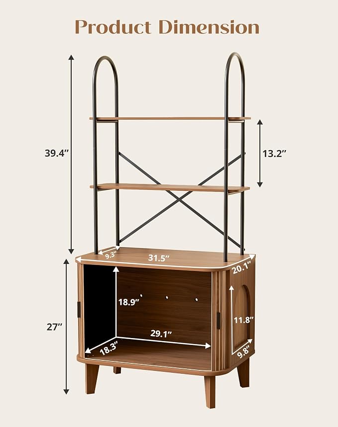 Cat Litter Box Enclosure Furniture,Hidden Litter Box Furniture Fit Most of Litter Boxes,Cat Washroom Cabinet and Pet House with Metal Frame for Living Room