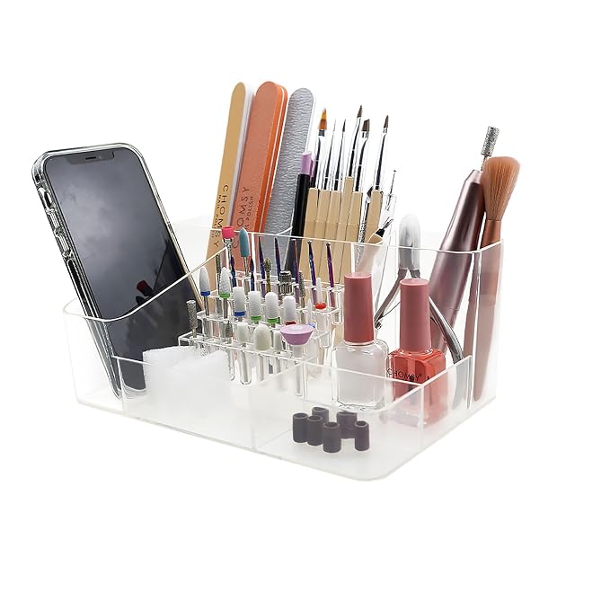 Nail Drill Organizer Box, Professional Nail Organizer, 28 Capacity Nail Art Storage Case with Fixed Compartments