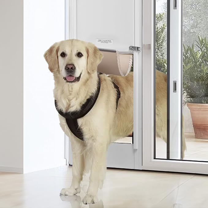 VEVOR Dog Door for Sliding Glass Door Large Doggy Door for Sliding Doors | For Dogs, 75 7/8"-80 11/16" Adjustable Height, Aluminum Frame, Tempered Glass, Pet Doors with Hinge Structure, Flap and Lock