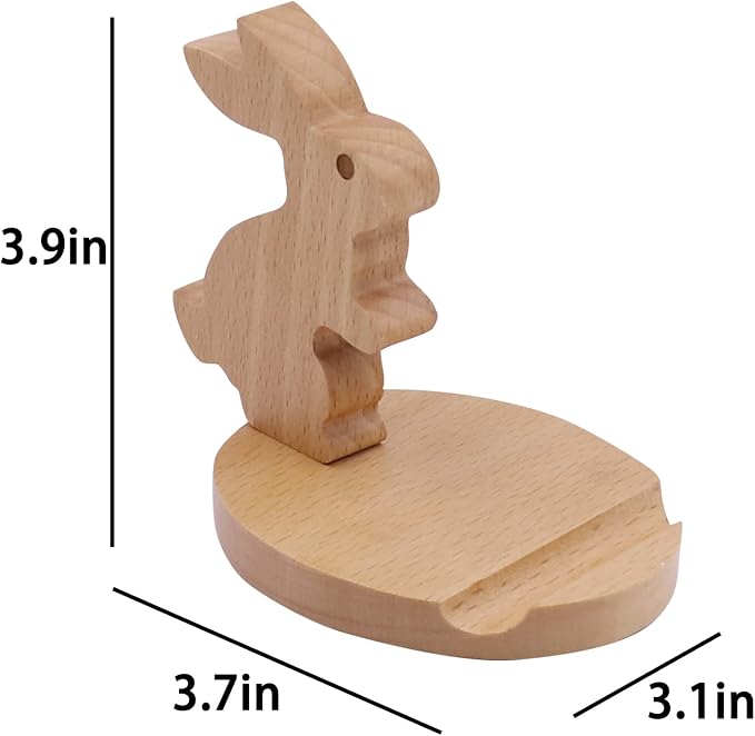 Cute Bunny Cellphone Stand Holder Wooden Smartphone Desk Holder for All Mobile Phones Animal Phone Stand Desk Ornament