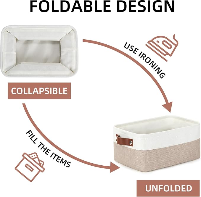 DULLEMELO Collapsible Fabric Storage Bins - Set of 2, 11.8x7.9x5.1 Inch, White & Khaki
