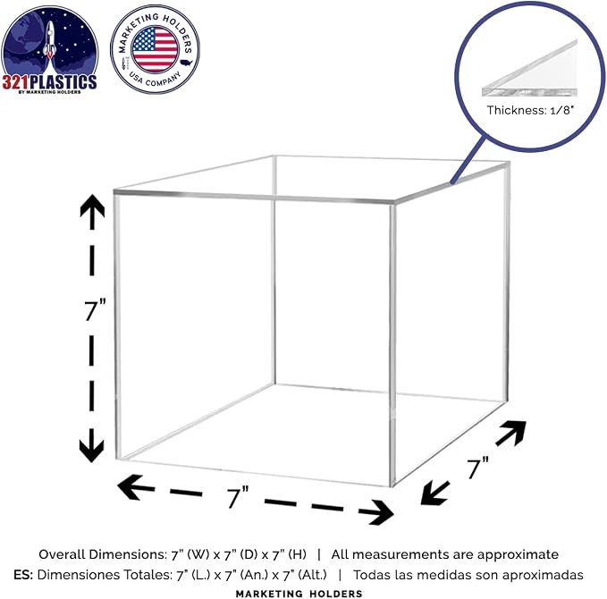7 Inch Acrylic Display Riser Box with One Open Side No Lid Versatile Clear Square Plexiglass Retail Product Platform and Merchandise Storage Bin No Assembly by Marketing Holders