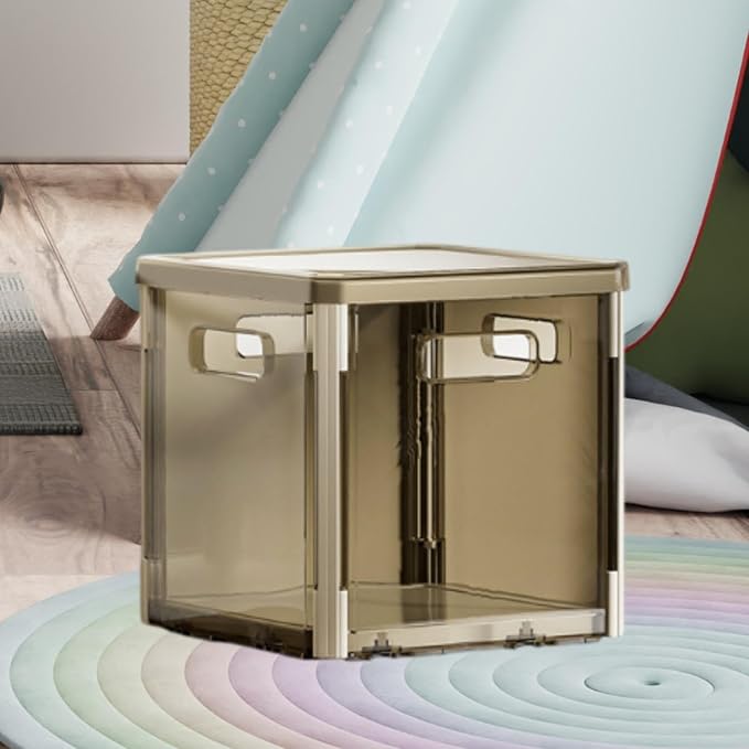 Foldable Storage Box Stackable Organizer Bin Container with Lid and Handles Portable Lightweight Dustproof PET Suitable for Clothing Bedding Books, Gray
