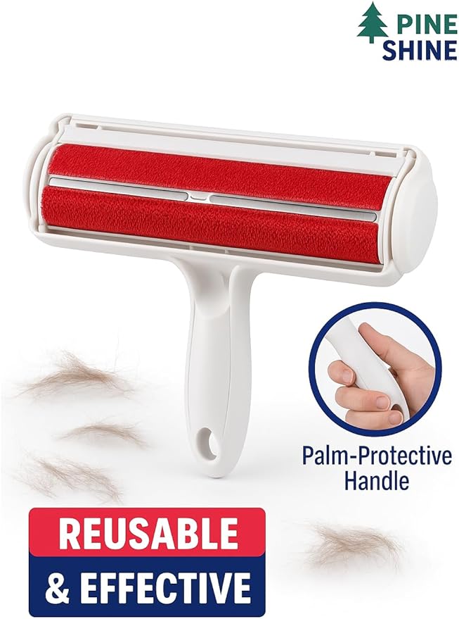 Reusable Pet Hair Remover Roller for Furniture & Carpet – Self Cleaning Lint Roller for Cat & Dog Hair, Fur Remover for Couch, Sofa, Bedding & Clothes, Ergonomic Palm Grip Handle