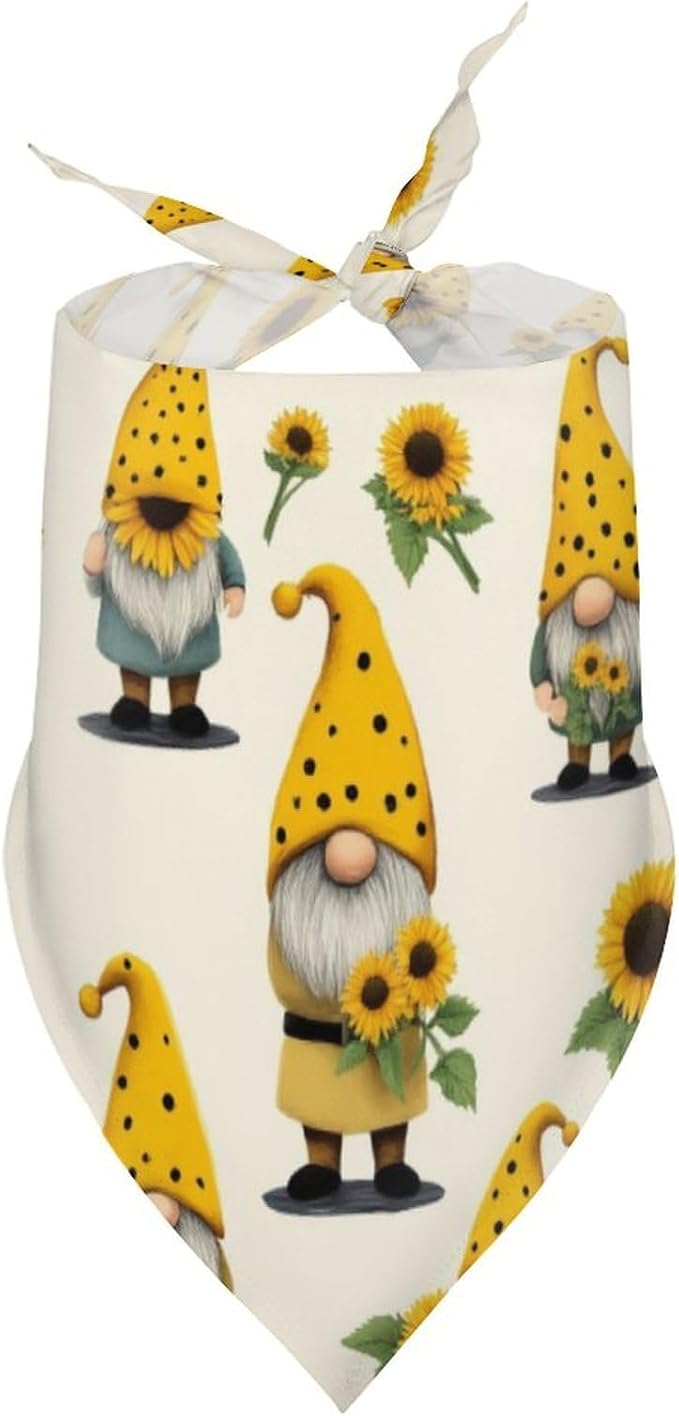 Washable Portable Bib with Adjustable Design for Pet Camping, Hiking, Running, Walking, Outdoor Activities Use (Gnomes Bees and Sunflowers)