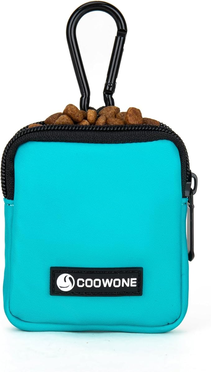 Dog Treat Pouch Pocket Sized Pet Puppy Training Pouch for Dog Training Behavior Aids, Waterproof Nylon Fabric Dog Poop Bag Holder, Hands Free Dog Walking Bag with Metal Carabiner(Lake Green)