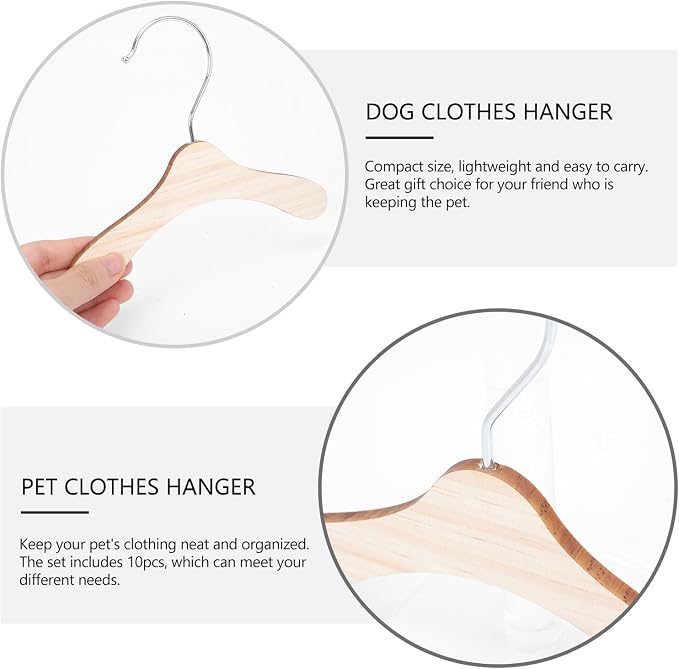 Garneck 10pcs Wooden Pet Clothes Hanger for Dog Clothing with Stainless Steel Hook Sturdy Solid Wood Organizer for Pet Apparel 16cm Diameter to Neatly Hang Clothes