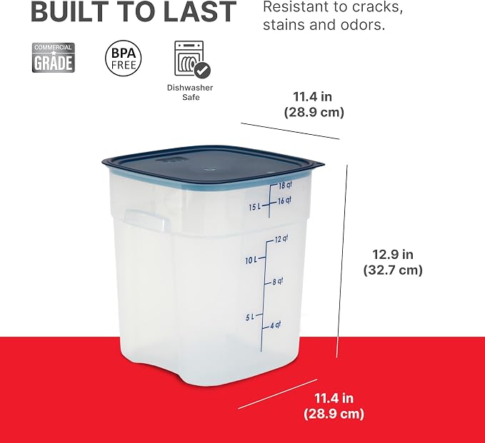 Cambro FreshPro 18 Quart (QT) Food Storage Container with Lid (Restaurant Grade) - for Food Prep, Commercial Kitchen, Pet and Dog Food Container (Translucent)