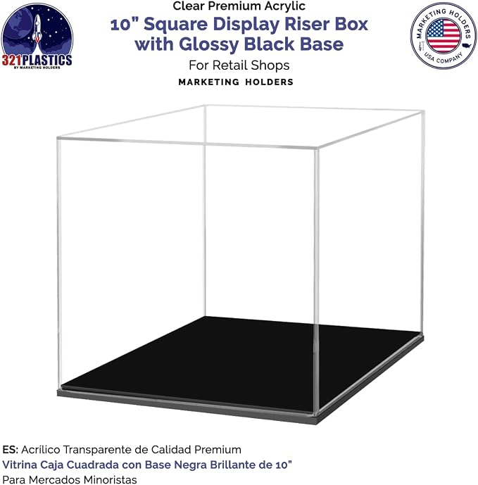 10" x 10" Clear Acrylic Display Box with Black Base Versatile Square Retail Product Riser or Merchandise Storage Bin by Marketing Holders