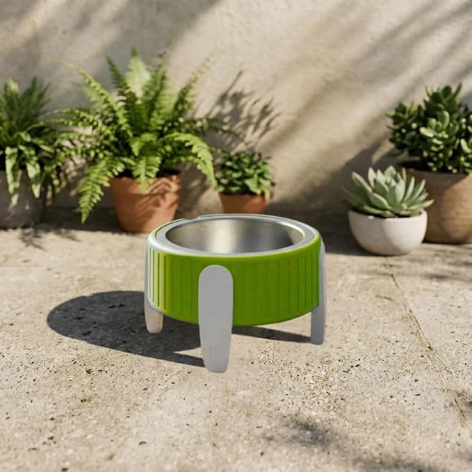 Pet Station Elevated Dog Bowl Stand for 6.8 in. Bowls - 3D Printed Dog Feeder - Adjustable Height Legs and Magnetic Fridge Mount Feeding Station - Made in USA (Green, Bowl + Small Legs)