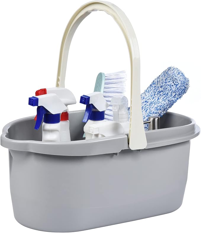 Compact Mop Bucket with Handle, Rectangular Cleaning Bucket and Caddy for Cleaning Supplies, 10L, Grey