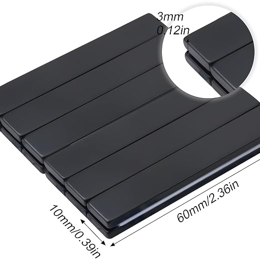 25 Pack Neodymium Bar Magnets with Adhesive Backing 60x10x3mm Black | Fridge Magnetic Strips Refrigerator Blocks Crafts Extra Super Sticky Bar for Science Experiments Classroom Craft Office